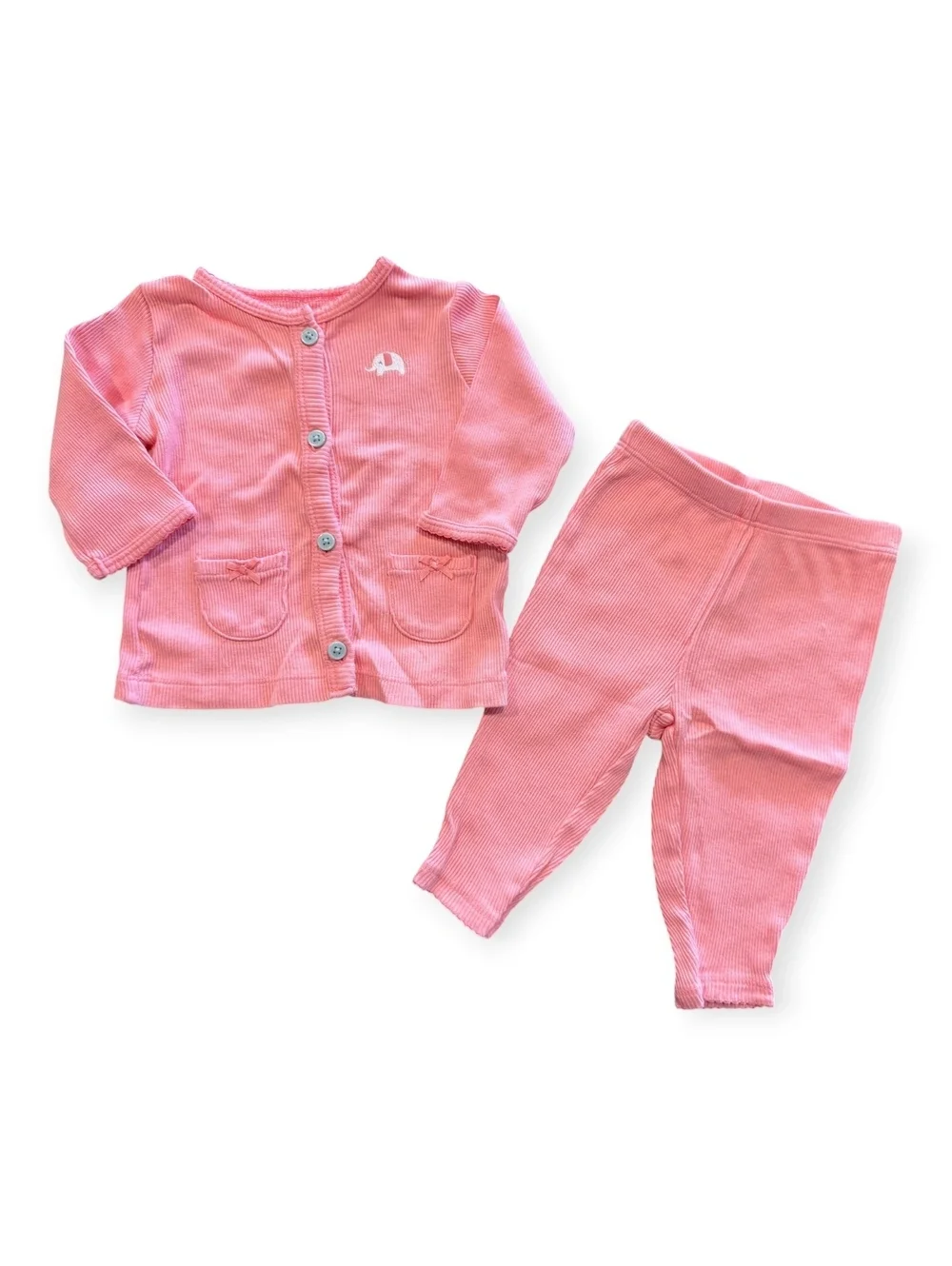 Carter's Baby Pink Ribbed Knit Cardigan and Leggings Set, Size 3 Months